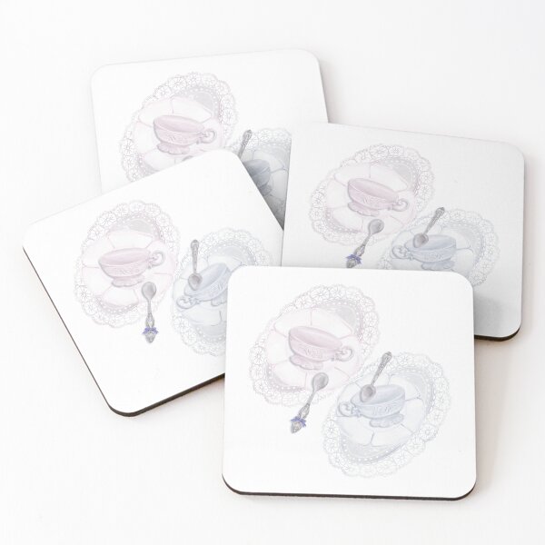 Item preview, Watercolor Vintage Tea Cups on Lace Doilies with Silver Spoons designed and sold by Sagi Jane Art.