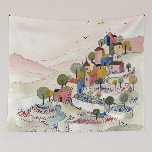 Item preview, Village of Floating Gardens – Paul Klee Inspired Geometric Abstract Village Wall Art designed and sold by Tamas Das.