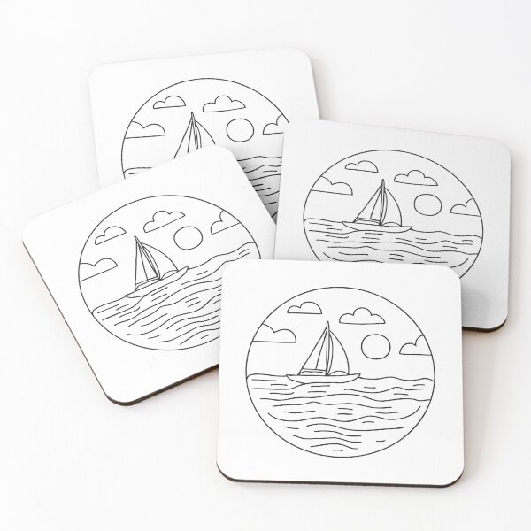 Item preview, Doodle illustration of a vast ocean with a sailing boat designed and sold by rasagamastore.