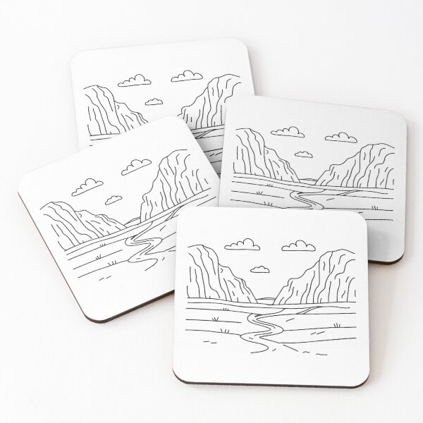 Item preview, Doodle illustration of a vast rocky valley with a hiking trail designed and sold by rasagamastore.