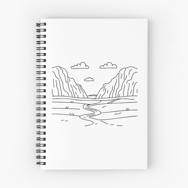 Item preview, Doodle illustration of a vast rocky valley with a hiking trail designed and sold by rasagamastore.