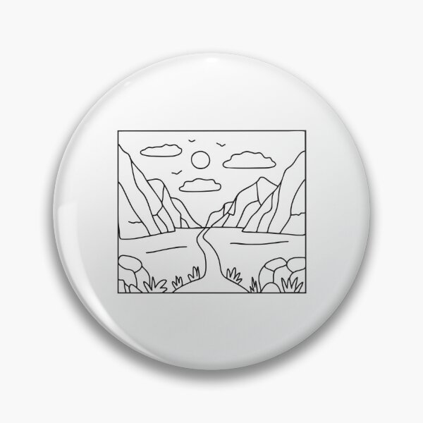 Item preview, Doodle illustration of a wide rocky valley with a hiking trail designed and sold by rasagamastore.