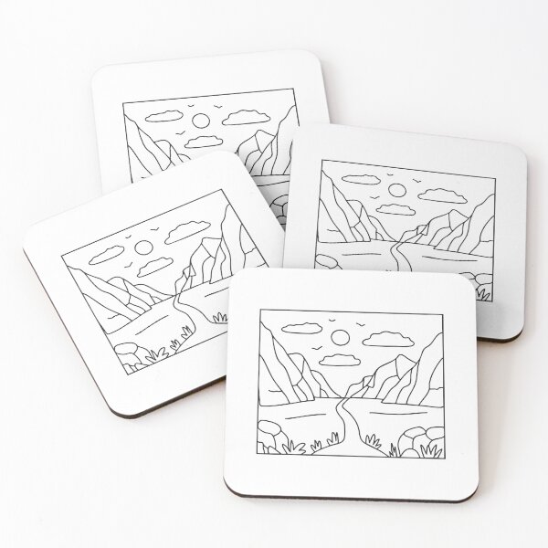 Item preview, Doodle illustration of a wide rocky valley with a hiking trail designed and sold by rasagamastore.