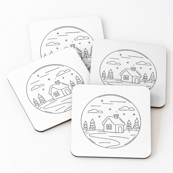 Item preview, Doodle illustration of a vast snowy land with a small cabin designed and sold by rasagamastore.