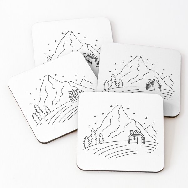 Item preview, Doodle illustration of a wide snowy land with a small cabin designed and sold by rasagamastore.