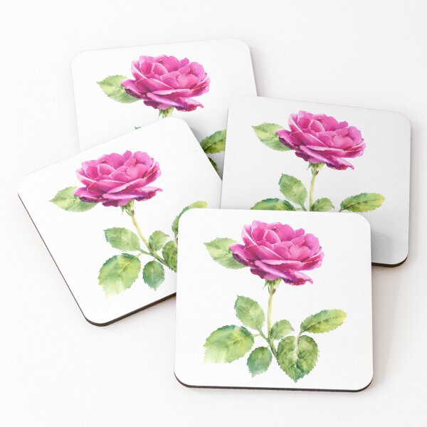 Item preview, Vibrant Pink Rose Watercolor Botanical Art designed and sold by Shew Gallery.