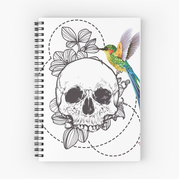 Artikelvorschau, Skull and Hummingbird – Floral Tattoo Art entworfen und verkauft von ShirtsUp-Lane.