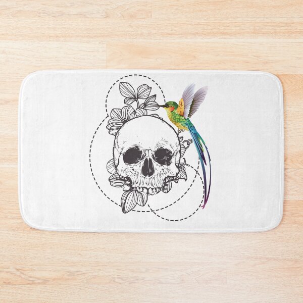 Artikelvorschau, Skull and Hummingbird – Floral Tattoo Art entworfen und verkauft von ShirtsUp-Lane.