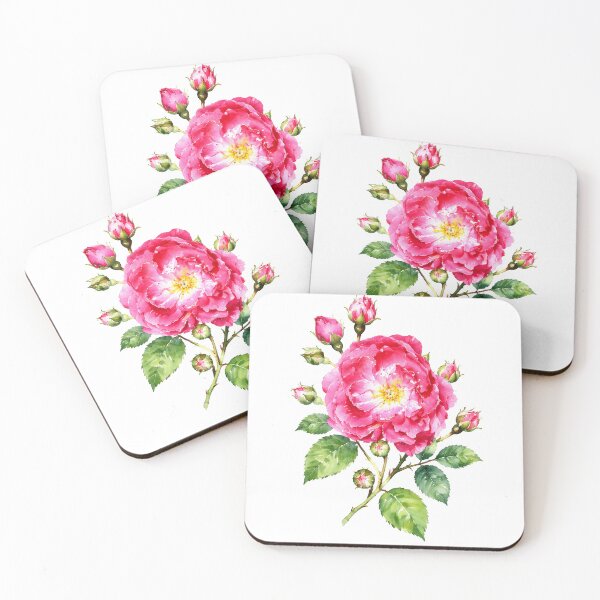 Item preview, Vibrant Pink Rose With Buds Watercolor Botanical Art designed and sold by Shew Gallery.