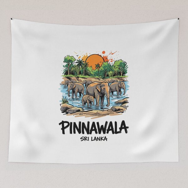Item preview, Pinnawala Elephants River Sri Lanka Wildlife Art designed and sold by Merch by Das Design Studio.
