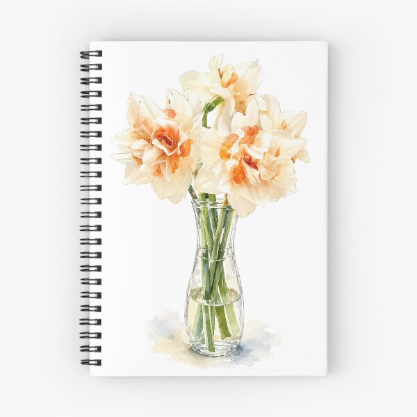 Item preview, Cream and Orange Daffodils in Glass Vase Watercolor Botanical Art designed and sold by Shew Gallery.