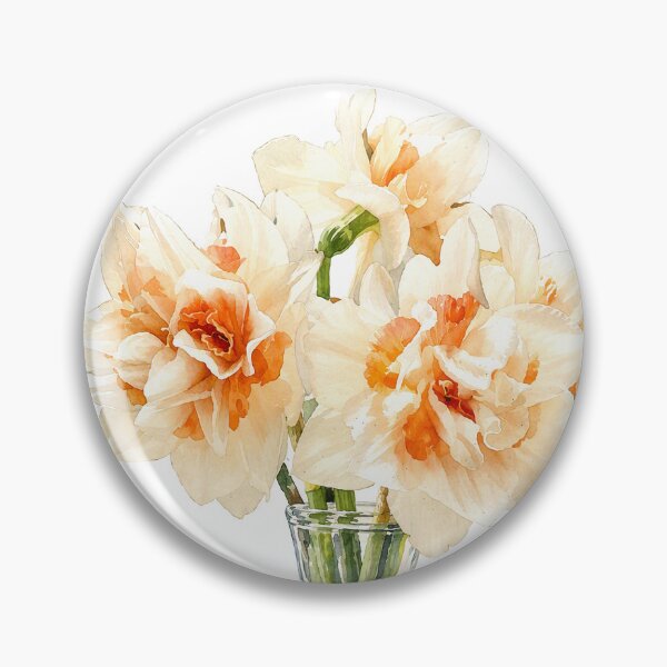 Item preview, Cream and Orange Daffodils in Glass Vase Watercolor Botanical Art designed and sold by Shew Gallery.