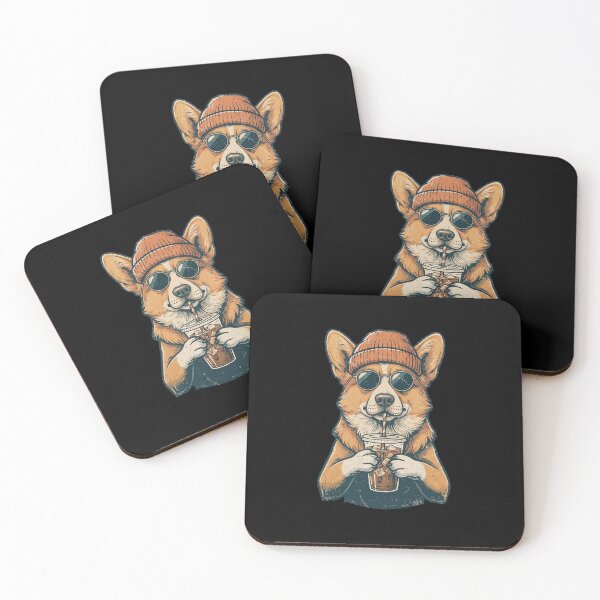 Item preview, Corgi Hipster Dog Drinking Iced Coffee designed and sold by dudelinart.