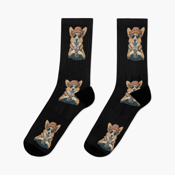 Item preview, Corgi Hipster Dog Drinking Iced Coffee designed and sold by dudelinart.