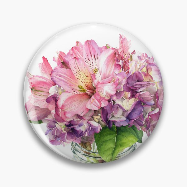 Item preview, Pink Alstroemeria and Purple Hydrangea Watercolor Floral Bouquet designed and sold by Shew Gallery.