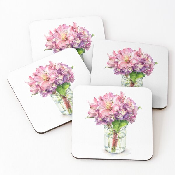 Item preview, Pink Alstroemeria and Purple Hydrangea Watercolor Floral Bouquet designed and sold by Shew Gallery.