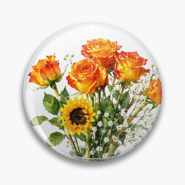 Item preview, Orange Roses and Sunflower Watercolor Floral Bouquet designed and sold by Shew Gallery.