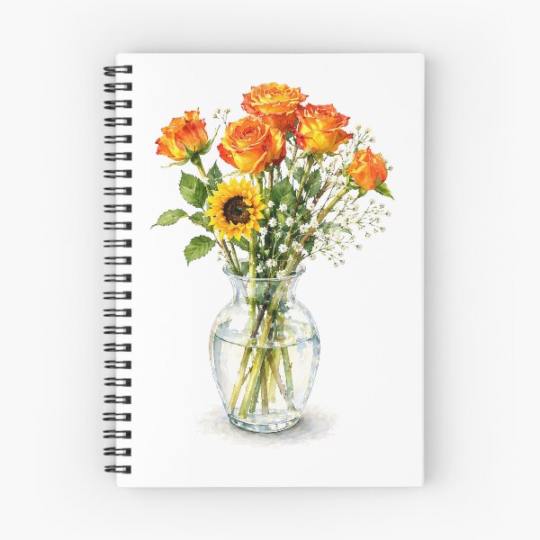 Item preview, Orange Roses and Sunflower Watercolor Floral Bouquet designed and sold by Shew Gallery.