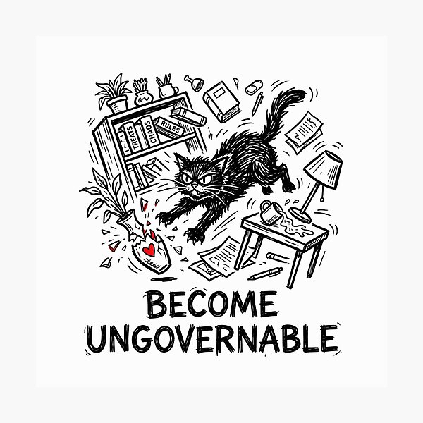 Item preview, Become Ungovernable Funny Rebel Cat Meme Sarcastic Cute T-Shirt designed and sold by HappyHarmony40.