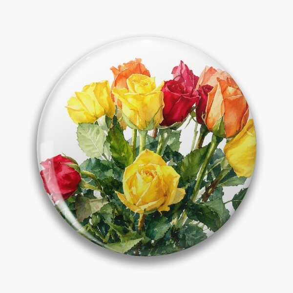 Item preview, Red Orange and Yellow Roses Watercolor Floral Bouquet designed and sold by Shew Gallery.