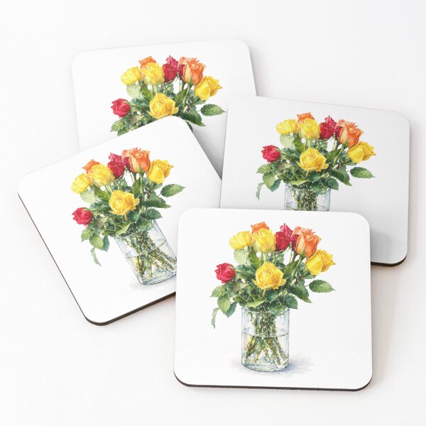 Item preview, Red Orange and Yellow Roses Watercolor Floral Bouquet designed and sold by Shew Gallery.
