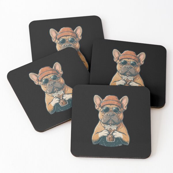 Item preview, Funny French Bulldog Hipster Dog Drinking Iced Coffee designed and sold by dudelinart.
