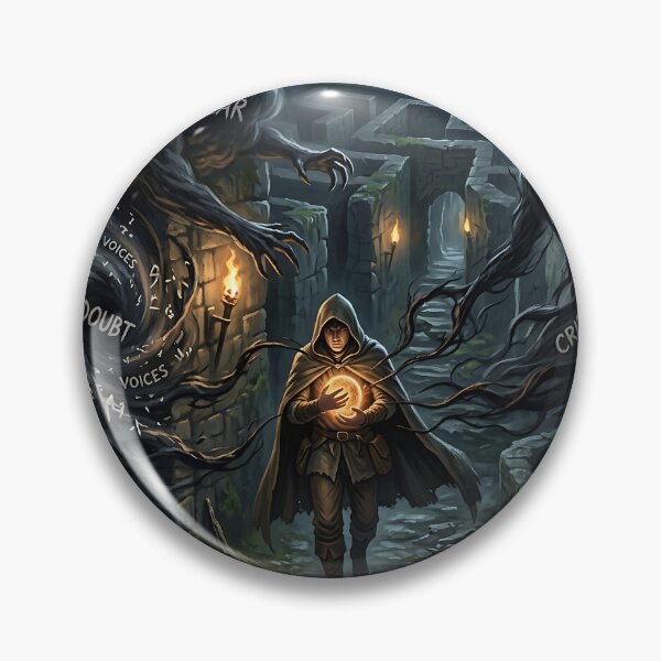 Item preview, Hooded Wanderer In Labyrinth Facing Shadow Demons  designed and sold by Michaelragheb.