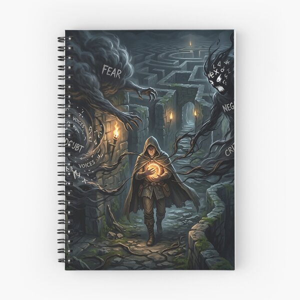 Item preview, Hooded Wanderer In Labyrinth Facing Shadow Demons  designed and sold by Michaelragheb.