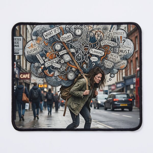 Item preview, Woman Carrying Heavy Anxiety Cloud Street Art designed and sold by Michaelragheb.