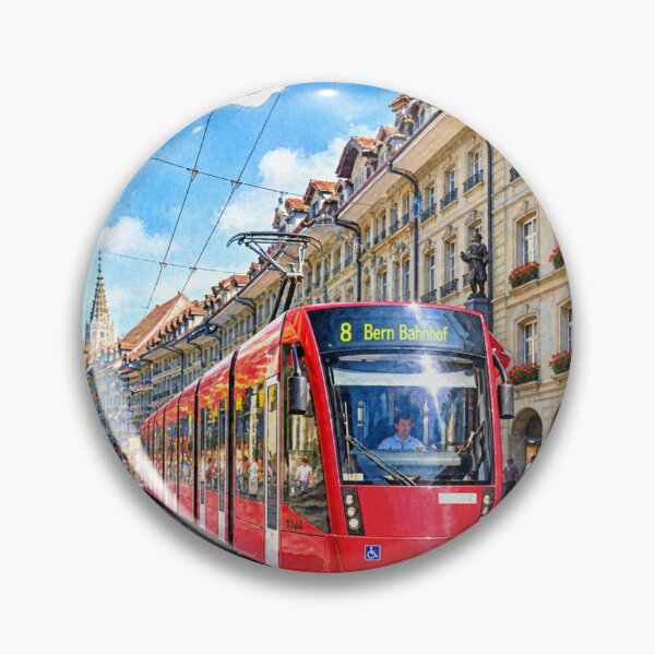 Item preview, Bern Switzerland Red Tram Digital Watercolor designed and sold by SlavaArt.