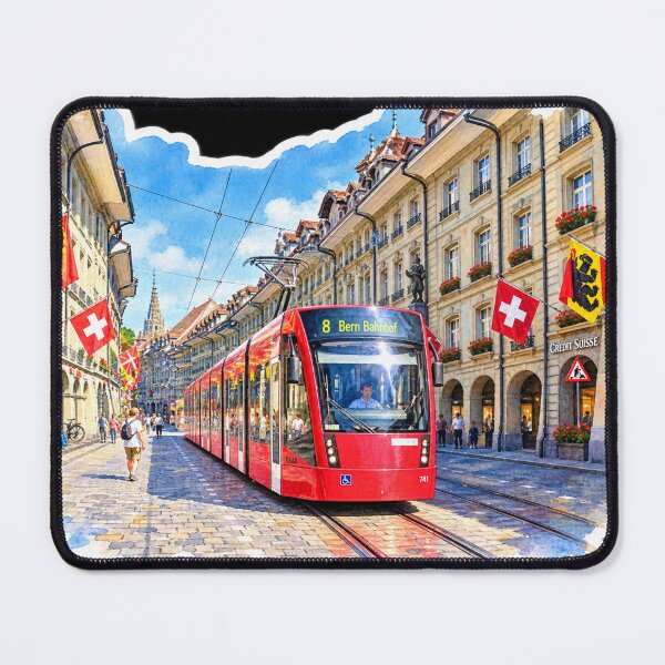 Item preview, Bern Switzerland Red Tram Digital Watercolor designed and sold by SlavaArt.