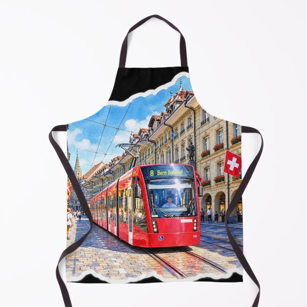 Item preview, Bern Switzerland Red Tram Digital Watercolor designed and sold by SlavaArt.