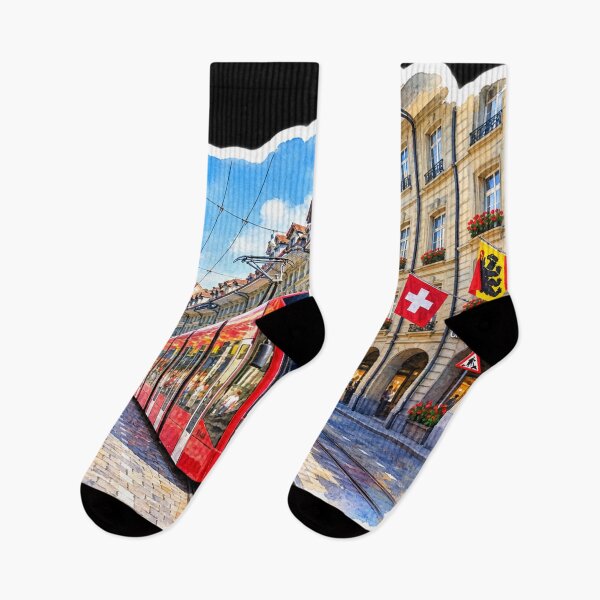 Item preview, Bern Switzerland Red Tram Digital Watercolor designed and sold by SlavaArt.