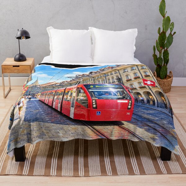 Item preview, Bern Switzerland Red Tram Digital Watercolor designed and sold by SlavaArt.