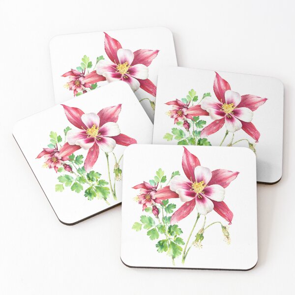 Item preview, Red and White Columbine Watercolor Botanical Art designed and sold by Shew Gallery.
