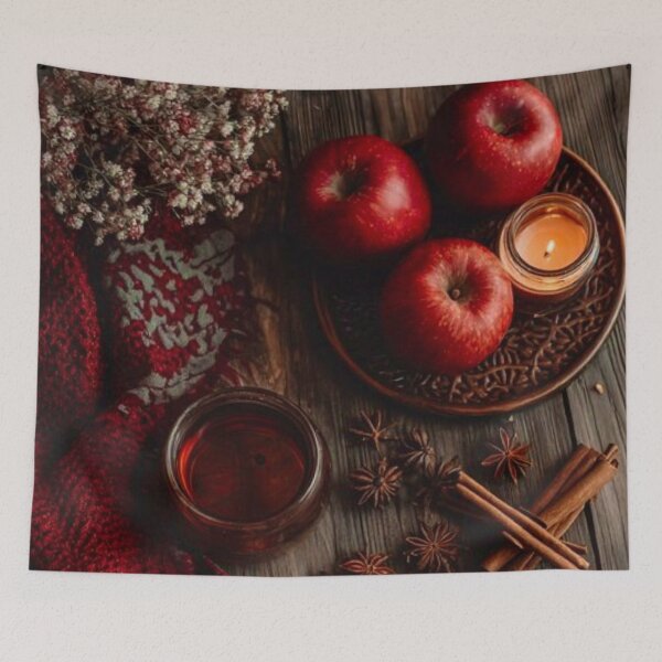 Item preview, Cozy Autumn Flatlay — Red Apples, Cinnamon, Star Anise & Candle Still Life designed and sold by LYAN-STORE.