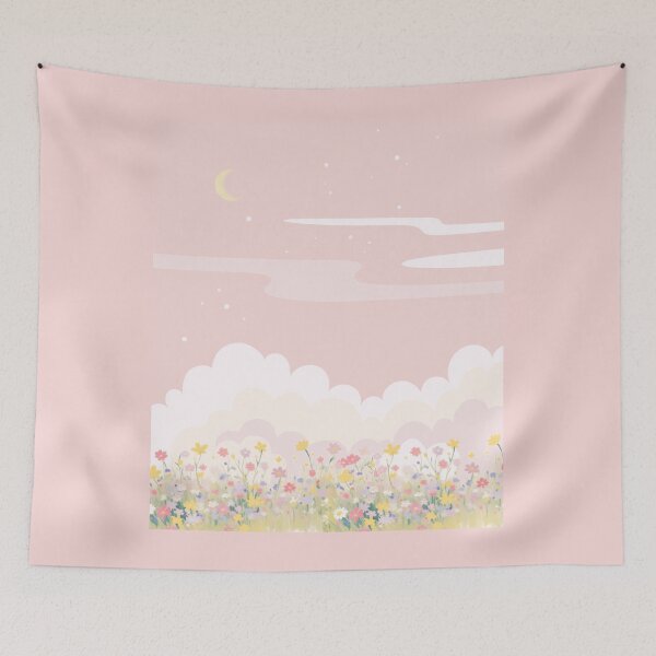 Item preview, Whimsical Pastel Pink Sky Flower Meadow Aesthetic Background designed and sold by Rehnair.