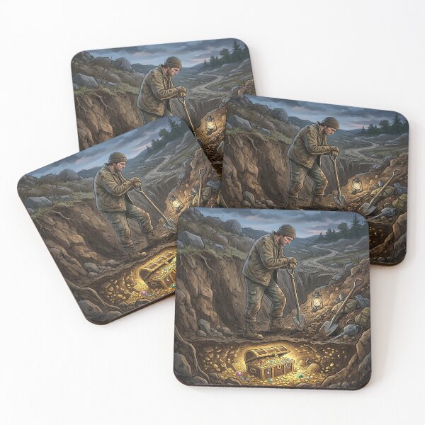 Item preview, Exhausted Miner Finding Buried Treasure Chest Gold designed and sold by Michaelragheb.