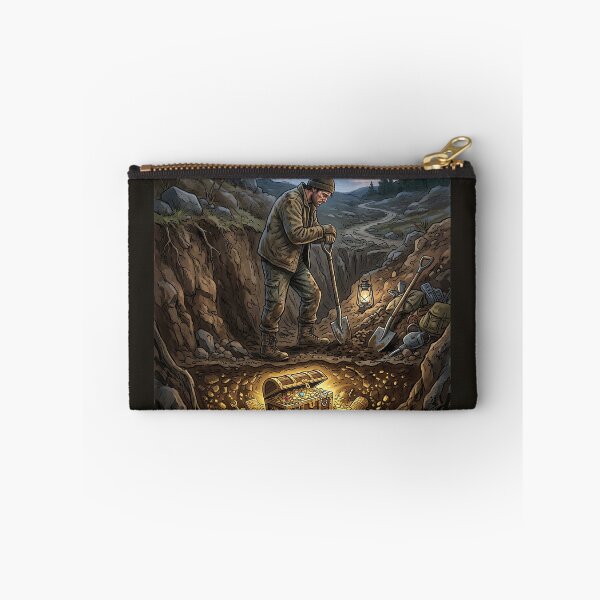 Item preview, Exhausted Miner Finding Buried Treasure Chest Gold designed and sold by Michaelragheb.