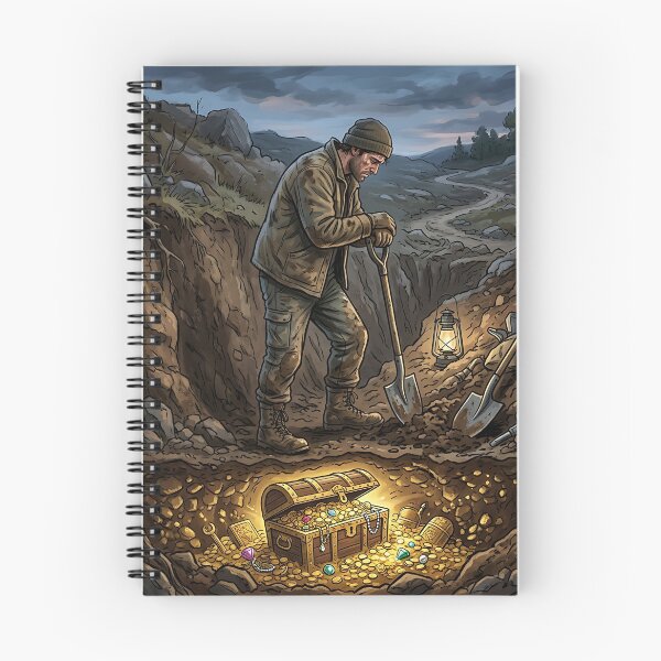 Item preview, Exhausted Miner Finding Buried Treasure Chest Gold designed and sold by Michaelragheb.