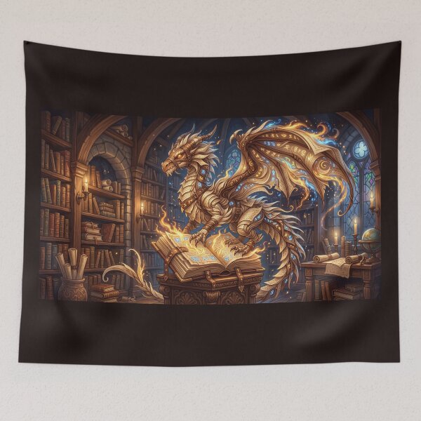 Item preview, Library Dragon | Magical Paper Dragon and Spellbook Art designed and sold by SebastianSpace.