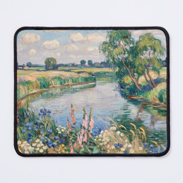 Item preview, Wildflower Riverbank in Early Summer – Monet Inspired Impressionist French Countryside Landscape Wall Art designed and sold by Tamas Das.