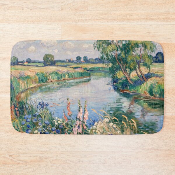 Item preview, Wildflower Riverbank in Early Summer – Monet Inspired Impressionist French Countryside Landscape Wall Art designed and sold by Tamas Das.