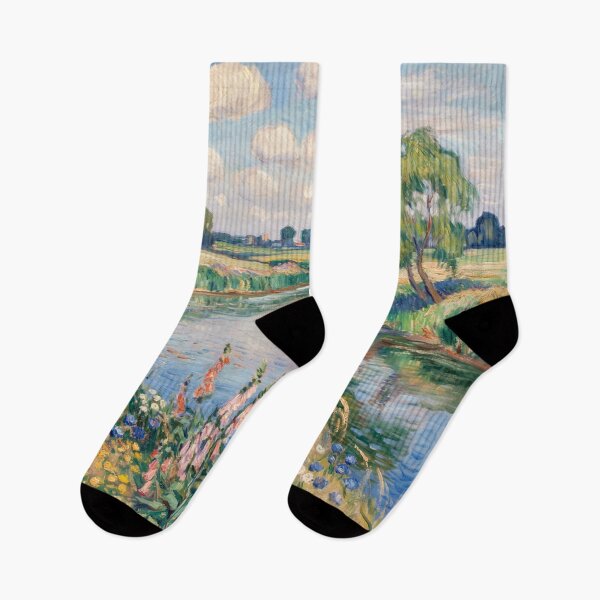 Item preview, Wildflower Riverbank in Early Summer – Monet Inspired Impressionist French Countryside Landscape Wall Art designed and sold by Tamas Das.