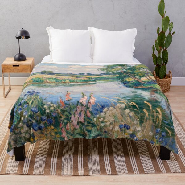 Item preview, Wildflower Riverbank in Early Summer – Monet Inspired Impressionist French Countryside Landscape Wall Art designed and sold by Tamas Das.