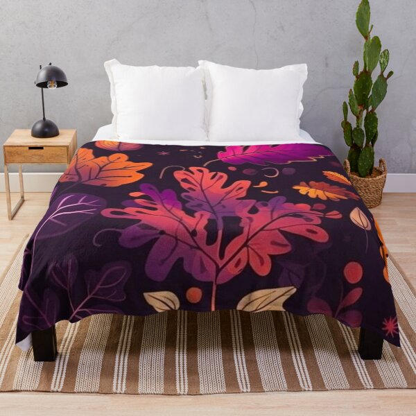 Item preview, Dark Moody Autumn Leaves Pattern — Purple and Orange Fall Botanical Seamless Print designed and sold by LYAN-STORE.
