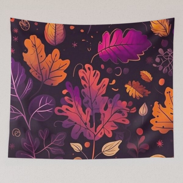 Item preview, Dark Moody Autumn Leaves Pattern — Purple and Orange Fall Botanical Seamless Print designed and sold by LYAN-STORE.