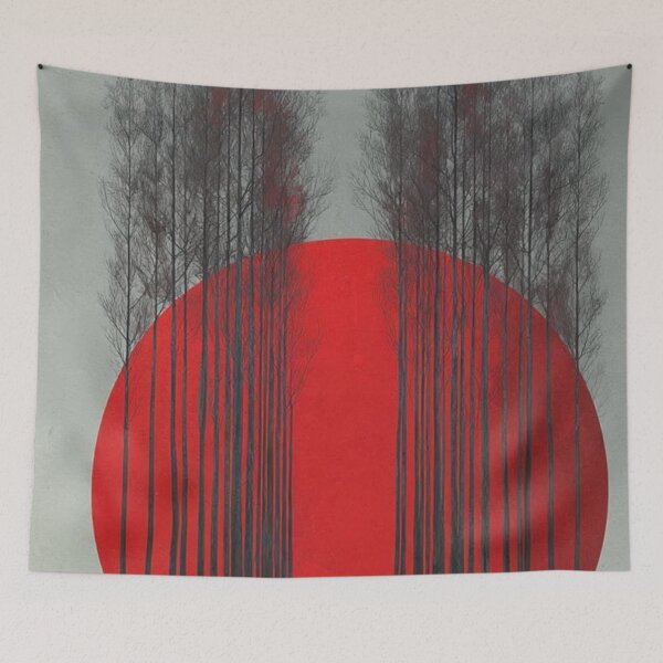 Item preview, Japanese Red Sun Alley — Minimalist Forest & Silhouette Graphic Art designed and sold by LYAN-STORE.