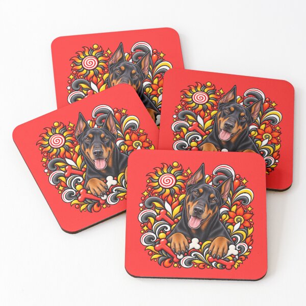 Item preview, Doberman Floral Art - Red Bones & Yellow Swirls designed and sold by PixelsPaws.