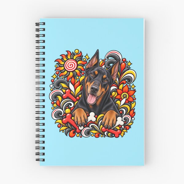 Item preview, Doberman Floral Art - Red Bones & Yellow Swirls designed and sold by PixelsPaws.
